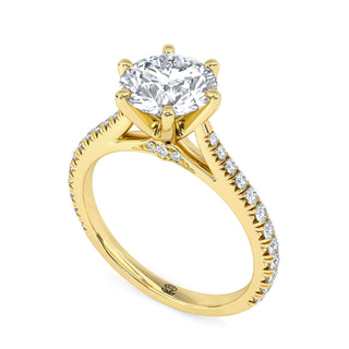 Arch Round Cathedral Pavé Engagement Ring 1.5 ct