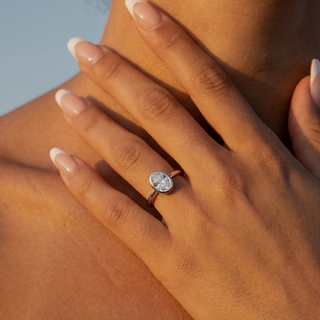 Oval Cut Bezel Solitaire Engagement Ring 1.0 ct
