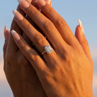 Emerald Cut Halo Cathedral Engagement Ring 1.0 ct