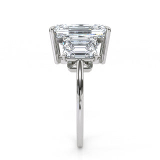 4.54 ct Emerald Lab Grown Diamond Antwerpen IV Three-Stone Engagement Ring | 6.32 ct tw