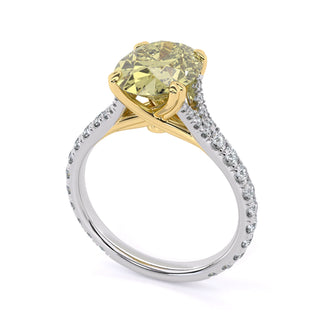 Yellow Oval Cut Side-Stone Engagement Ring with Pavé Band