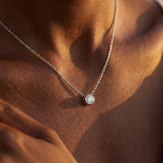 Bezel Set Round Diamond Pendant Necklace 1.0 ct
