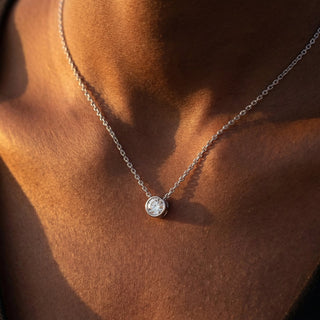 Bezel Set Round Diamond Pendant Necklace 1.5 ct