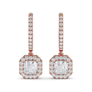 Asscher Cut Halo Drop Earrings 2.78 ct. tw.