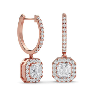 Asscher Cut Halo Drop Earrings 2.78 ct. tw.