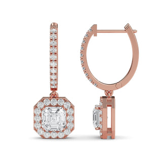 Asscher Cut Halo Drop Earrings 2.78 ct. tw.