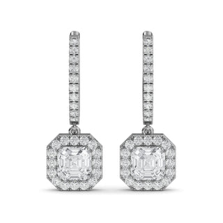 Asscher Cut Halo Drop Earrings 2.78 ct. tw.