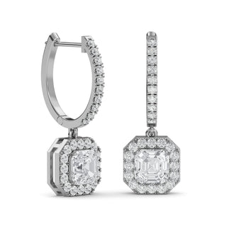Asscher Cut Halo Drop Earrings 2.78 ct. tw.