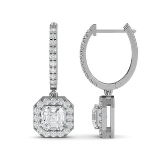 Asscher Cut Halo Drop Earrings 2.78 ct. tw.