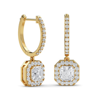 Asscher Cut Halo Drop Earrings 2.78 ct. tw.