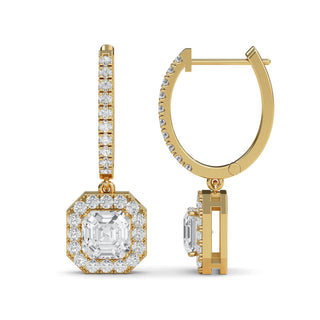 Asscher Cut Halo Drop Earrings 2.78 ct. tw.