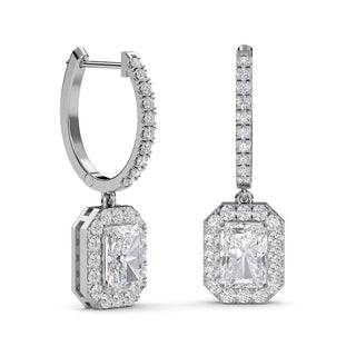 Cushion Cut Refined Halo Drop Earrings 3.00 ct. tw.