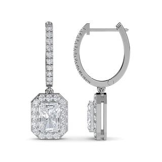 Cushion Cut Refined Halo Drop Earrings 3.00 ct. tw.