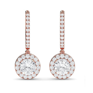 Round Cut Refined Halo Drop Earrings 2.92 ct. tw.