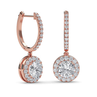 Round Cut Refined Halo Drop Earrings 2.92 ct. tw.