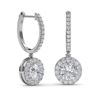 Round Cut Refined Halo Drop Earrings 2.92 ct. tw.