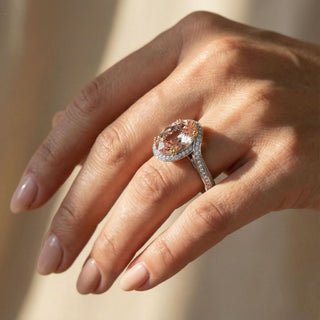 Oval Cut Halo Gemstone Engagement Ring with Pavé Split Shank