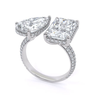Two-Stone Pear and Emerald Cut Engagement Ring with Pavé Accents