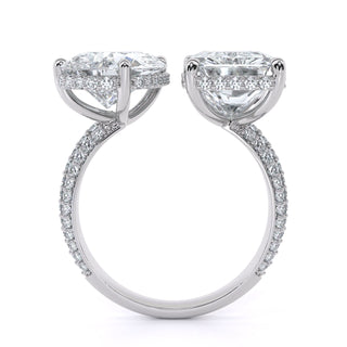 Two-Stone Pear and Emerald Cut Engagement Ring with Pavé Accents