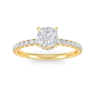 Cushion Petite Hidden Halo Engagement Ring 0.6 ct