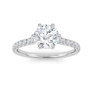 Round Pavé Sidestone Engagement Ring 1.0 ct