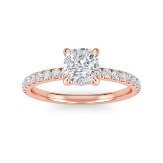 Cushion Cut Petite Pavé Engagement Ring 0.7 ct