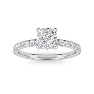 Cushion Cut Petite Pavé Engagement Ring 0.7 ct