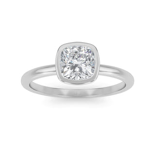 Cushion Cut Bezel Solitaire Engagement Ring 1.0 ct
